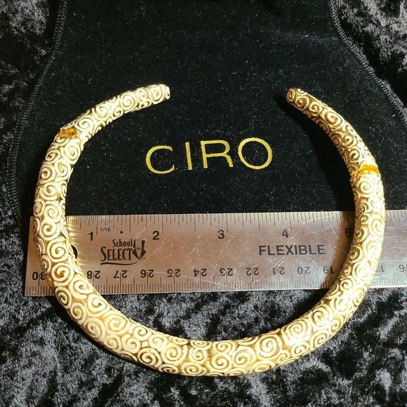 Ciro Gold Tone and Bone Enamel Scroll Collar Choker Necklace NEW - Picture 7 of 7
